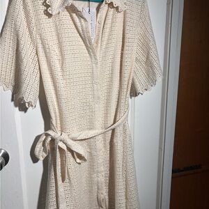Current Air Cream Lace Belted Dress